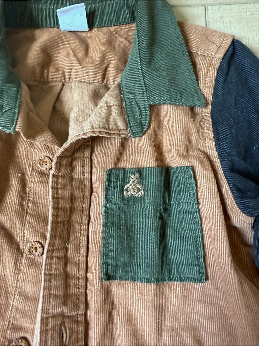 Gap 12-18 month Colorblock Corduroy Button-Up Shirt - Brown, Green, Black